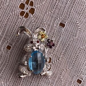 Silver and Blue Bunny Brooch